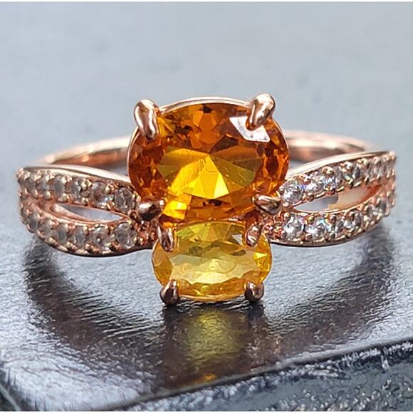Elegant Rose Gold Plated Simulated Citrine Ring, Size 7 - Picture 1 of 9